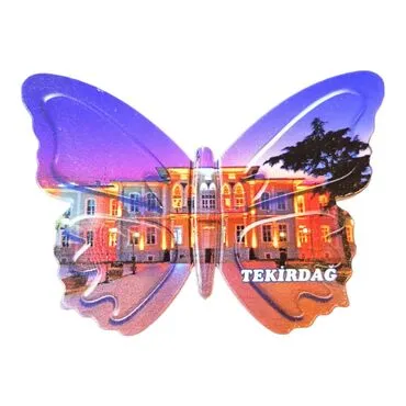 Tekirdag Themed Customised UV Printed Plastic Base Butterfly Shaped Fridge Magnet 80x58 mm - 2