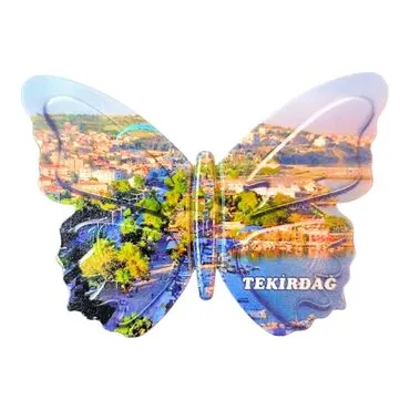 Tekirdag Themed Customised UV Printed Plastic Base Butterfly Shaped Fridge Magnet 80x58 mm - 3