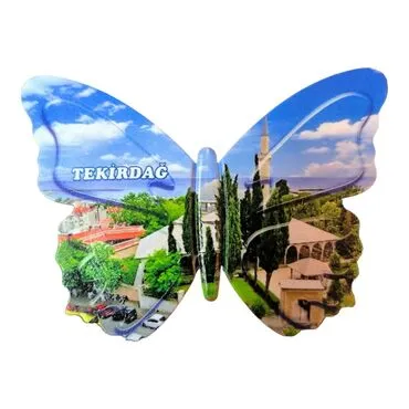 Tekirdag Themed Customised UV Printed Plastic Base Butterfly Shaped Fridge Magnet 80x58 mm - 4