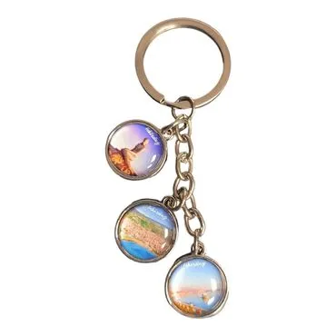 Tekirdag Themed Metal Keychain With 3 Charms - Round 40x90 mm - 3