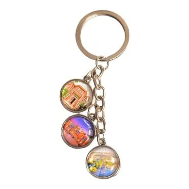 Tekirdag Themed Metal Keychain With 3 Charms - Round 40x90 mm - 4