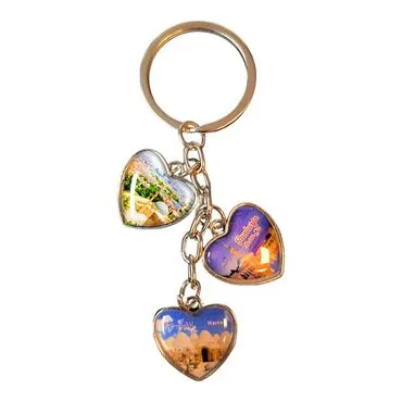 Sanliurfa Themed Metal Keychain With 3 Charms - Heart 40x85 mm - 2
