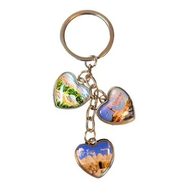 Sanliurfa Themed Metal Keychain With 3 Charms - Heart 40x85 mm - 3