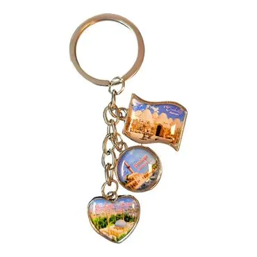 Sanliurfa Themed Metal Keychain With 3 Charms - Mixed 40x90 mm - 2