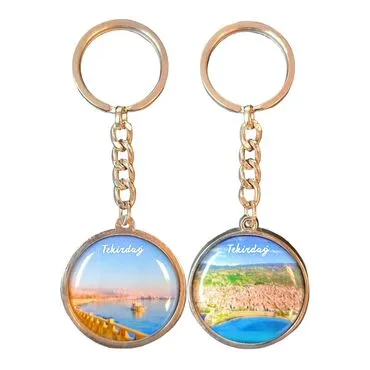 Tekirdag Themed Metal Double Sided Round Keychain 40x95 mm - 2