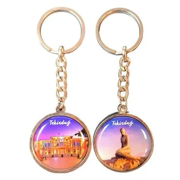 Tekirdag Themed Metal Double Sided Round Keychain 40x95 mm - 5