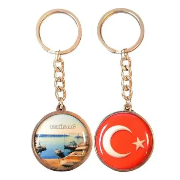 Tekirdag Themed Metal Double Sided Round Keychain 40x95 mm - 6