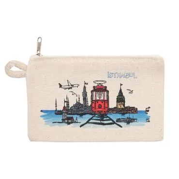 Istanbul Themed Digital Printed Kanvas Purse 14,5x20 cm - 9