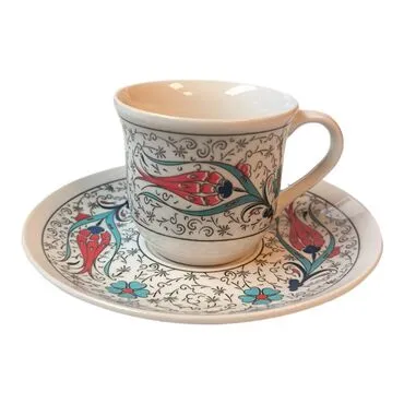 Tile Pattern Themed Turkish Ceramic Ataturk Printed Turkish Coffee Cup Set of 6 pcs - 2