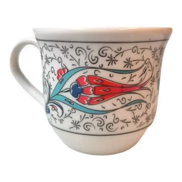 Tile Pattern Themed Turkish Ceramic Ataturk Printed Turkish Coffee Cup Set of 6 pcs - 3