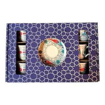 Tile Pattern Themed Turkish Ceramic Ataturk Printed Turkish Coffee Cup Set of 6 pcs - 5