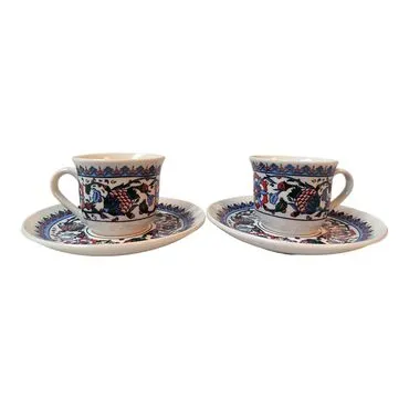 Tile Pattern Themed Turkish Ceramic Custom Printed Turkish Coffee Cup Set of 2 pcs - 19
