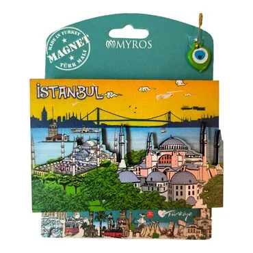 Toptan İstanbul Temalı Uv Baskılı Kartonetli Ahşap Magnet - 20