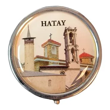 Hatay Themed Customised Epoxy Round Pill Box 50x15 mm - 7