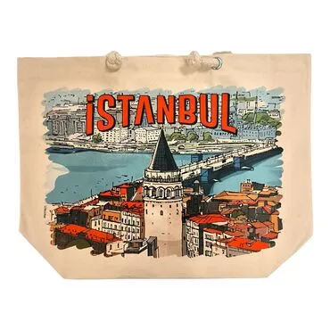 Toptan İstanbul Temalı Dijital Baskılı Kanvas Plaj Çantası 470*390*150 MM - 8