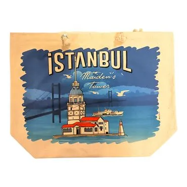Toptan İstanbul Temalı Dijital Baskılı Kanvas Plaj Çantası 470*390*150 MM - 9