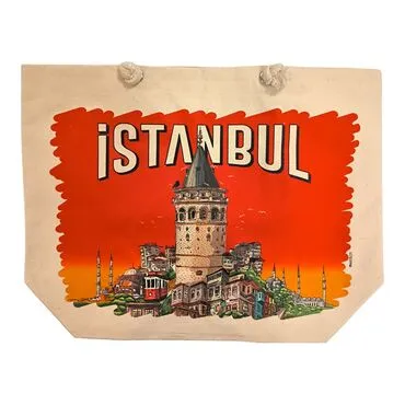 Toptan İstanbul Temalı Dijital Baskılı Kanvas Plaj Çantası 470*390*150 MM - 10