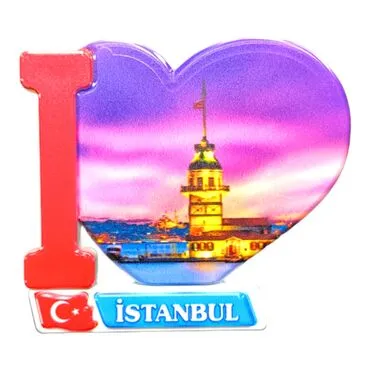 Istanbul Themed Customised UV Printed Plastic Base Heart Shaped Fridge Magnet 86x62 mm - 20