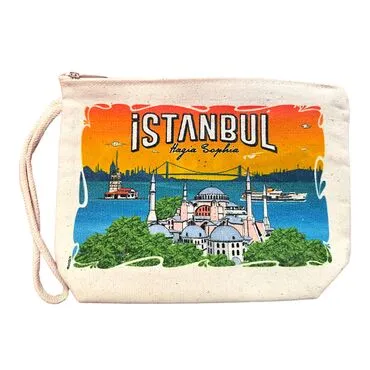 Istanbul Themed Digital Printed Kanvas Purse 14,5x20 cm - 2