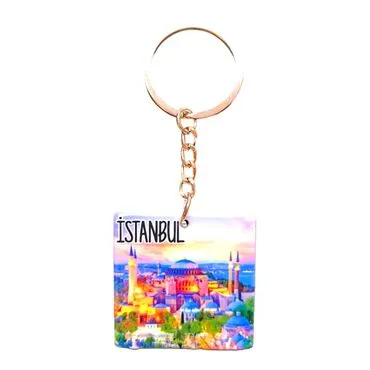 Istanbul Themed Customised Uv Printed Plastic Base Round Keyring 40x108 mm - 10