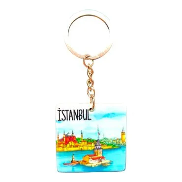 Istanbul Themed Customised Uv Printed Plastic Base Round Keyring 40x108 mm - 11