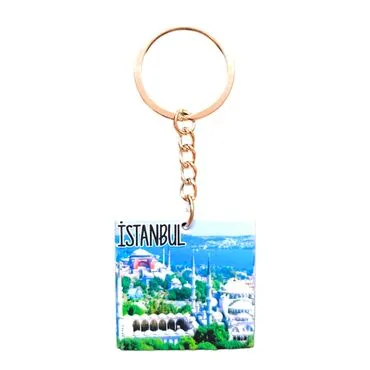 Istanbul Themed Customised Uv Printed Plastic Base Round Keyring 40x108 mm - 12