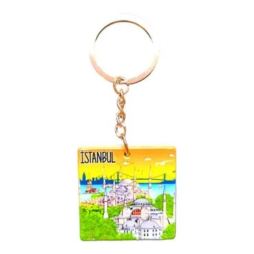 Istanbul Themed Customised Uv Printed Plastic Base Round Keyring 40x108 mm - 13