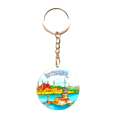 Istanbul Themed Customised UV Printed Plastic Base Square Keyring 38x100 mm - 18