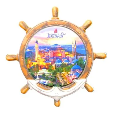 Istanbul Themed Customised UV Printed Plastic Base Marin Rudder Shaped Fridge Magnet 82x82 mm - 26