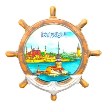 Istanbul Themed Customised UV Printed Plastic Base Marin Rudder Shaped Fridge Magnet 82x82 mm - 27