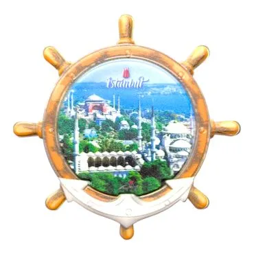 Istanbul Themed Customised UV Printed Plastic Base Marin Rudder Shaped Fridge Magnet 82x82 mm - 29