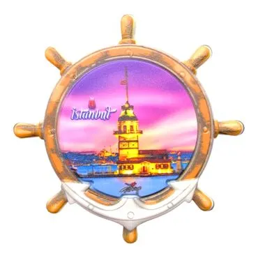 Istanbul Themed Customised UV Printed Plastic Base Marin Rudder Shaped Fridge Magnet 82x82 mm - 28
