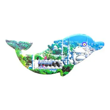 Istanbul Themed Customised UV Printed Plastic Base Dolphin Shaped  Fridge Magnet 110x50 mm - 20