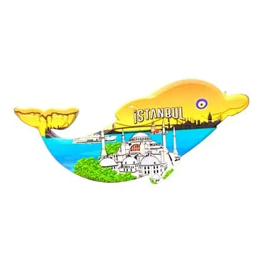 Istanbul Themed Customised UV Printed Plastic Base Dolphin Shaped  Fridge Magnet 110x50 mm - 21