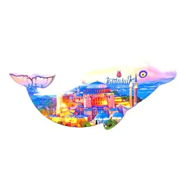 Istanbul Themed Customised UV Printed Plastic Base Dolphin Shaped  Fridge Magnet 110x50 mm - 22