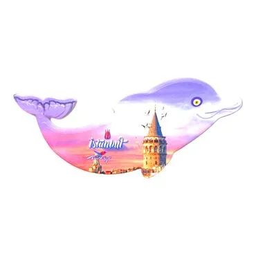 Istanbul Themed Customised UV Printed Plastic Base Dolphin Shaped  Fridge Magnet 110x50 mm - 23