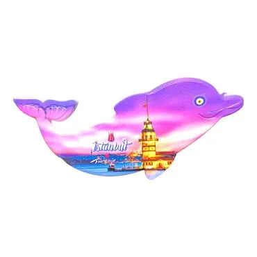 Istanbul Themed Customised UV Printed Plastic Base Dolphin Shaped  Fridge Magnet 110x50 mm - 24
