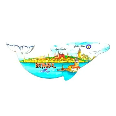 Istanbul Themed Customised UV Printed Plastic Base Dolphin Shaped  Fridge Magnet 110x50 mm - 25
