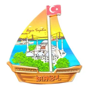 Istanbul Themed Customised UV Printed Plastic Base Sail Ship Shaped Fridge Magnet 77x80 mm - 21