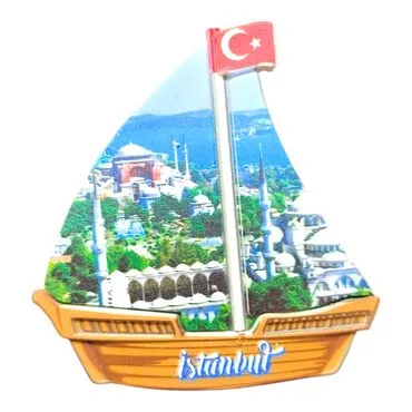 Istanbul Themed Customised UV Printed Plastic Base Sail Ship Shaped Fridge Magnet 77x80 mm - 22