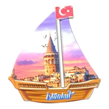 Istanbul Themed Customised UV Printed Plastic Base Sail Ship Shaped Fridge Magnet 77x80 mm - 23