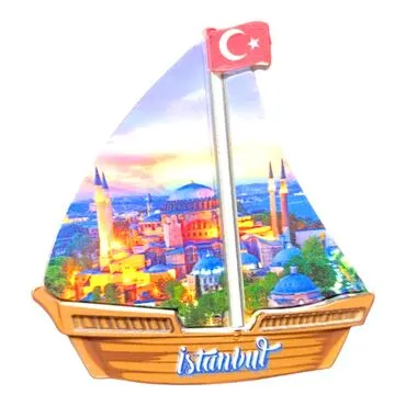 Istanbul Themed Customised UV Printed Plastic Base Sail Ship Shaped Fridge Magnet 77x80 mm - 24