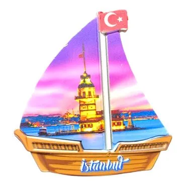 Istanbul Themed Customised UV Printed Plastic Base Sail Ship Shaped Fridge Magnet 77x80 mm - 25
