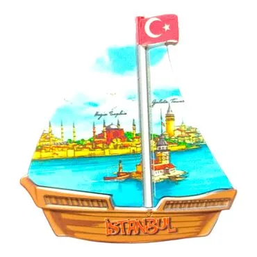 Istanbul Themed Customised UV Printed Plastic Base Sail Ship Shaped Fridge Magnet 77x80 mm - 26