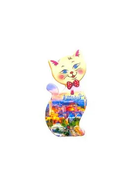 Istanbul Themed Customised UV Printed Plastic Base Cat Shaped Fridge Magnet 43x87 mm - 26