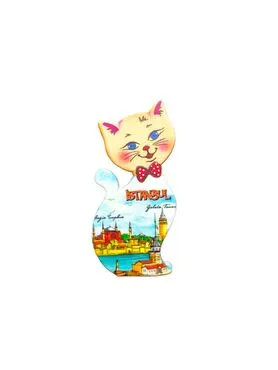 Istanbul Themed Customised UV Printed Plastic Base Cat Shaped Fridge Magnet 43x87 mm - 28