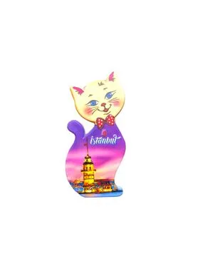 Istanbul Themed Customised UV Printed Plastic Base Cat Shaped Fridge Magnet 43x87 mm - 29