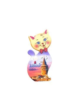 Istanbul Themed Customised UV Printed Plastic Base Cat Shaped Fridge Magnet 43x87 mm - 25