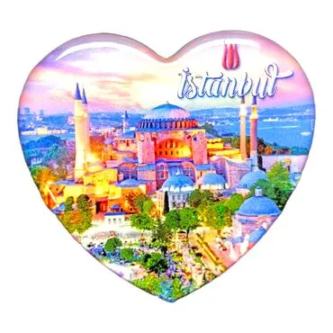 Toptan İstanbul Temalı Myros Kalp Magnet 65x60 mm - 20