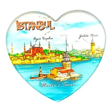 Toptan İstanbul Temalı Myros Kalp Magnet 65x60 mm - 18